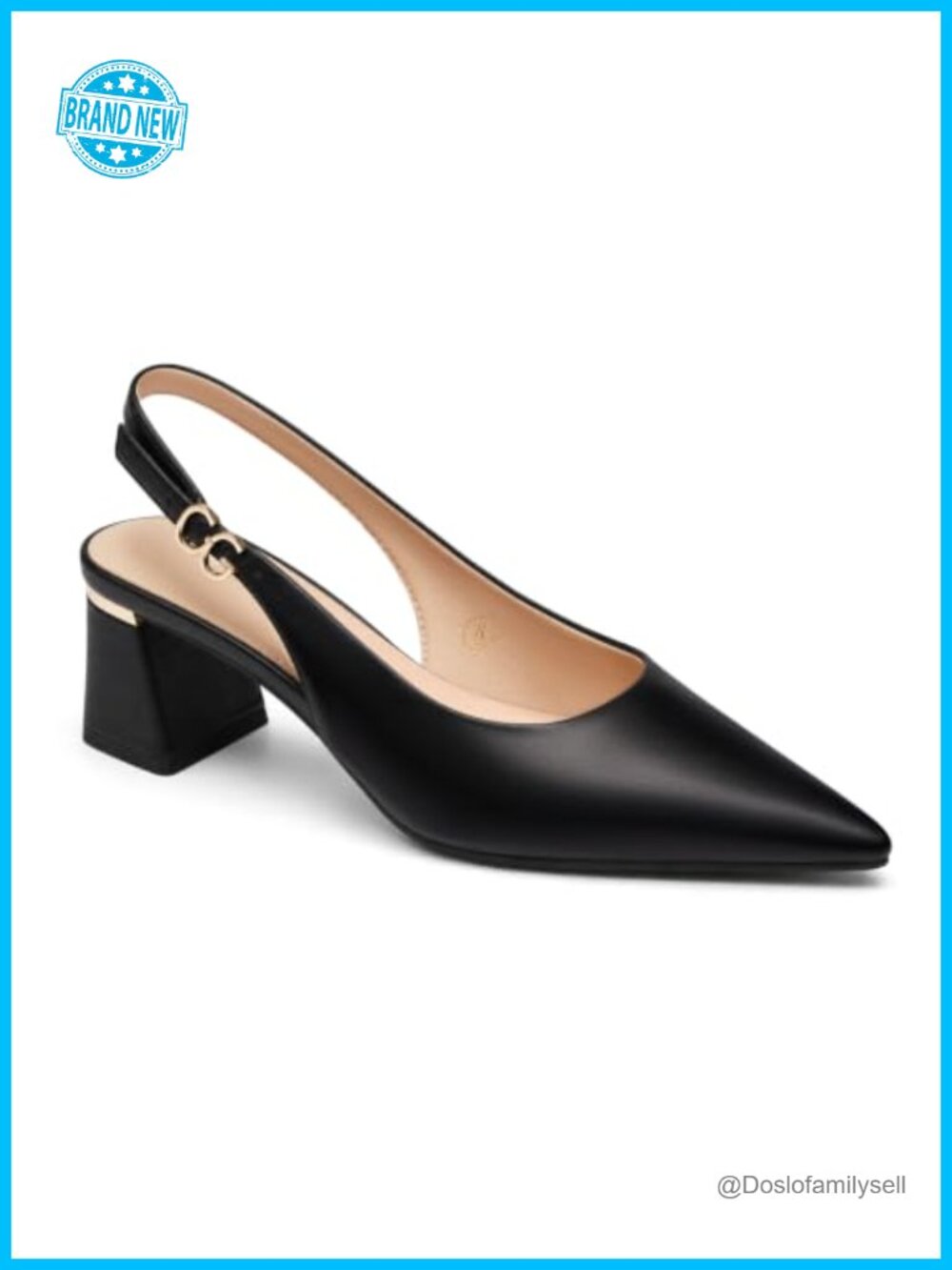 Pointed Toe Slingback Chunky Heel Pumps Adjustable Strap Work Dress Shoes
